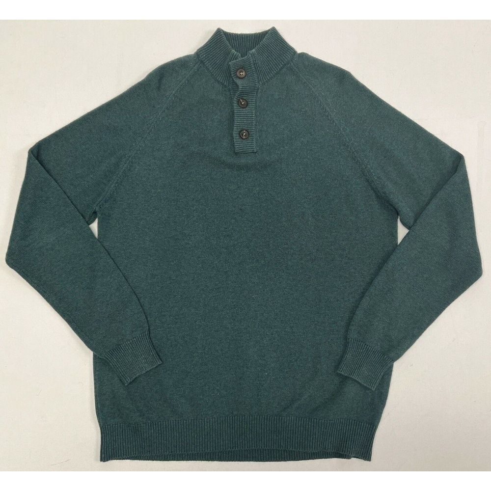 UNTUCKit Mens Mock Neck 1/4‎ Button Long Sleeve Wool Blend Sweater Green Size XL